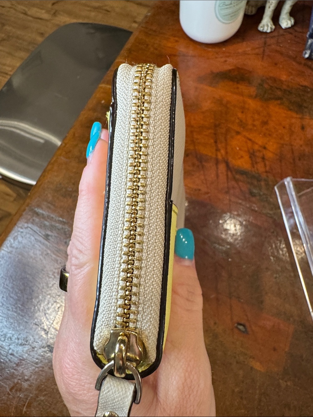 kate spade Neutral and Lemon Colorblock Zip Wallet with Gold Accent - Picture 13 of 13